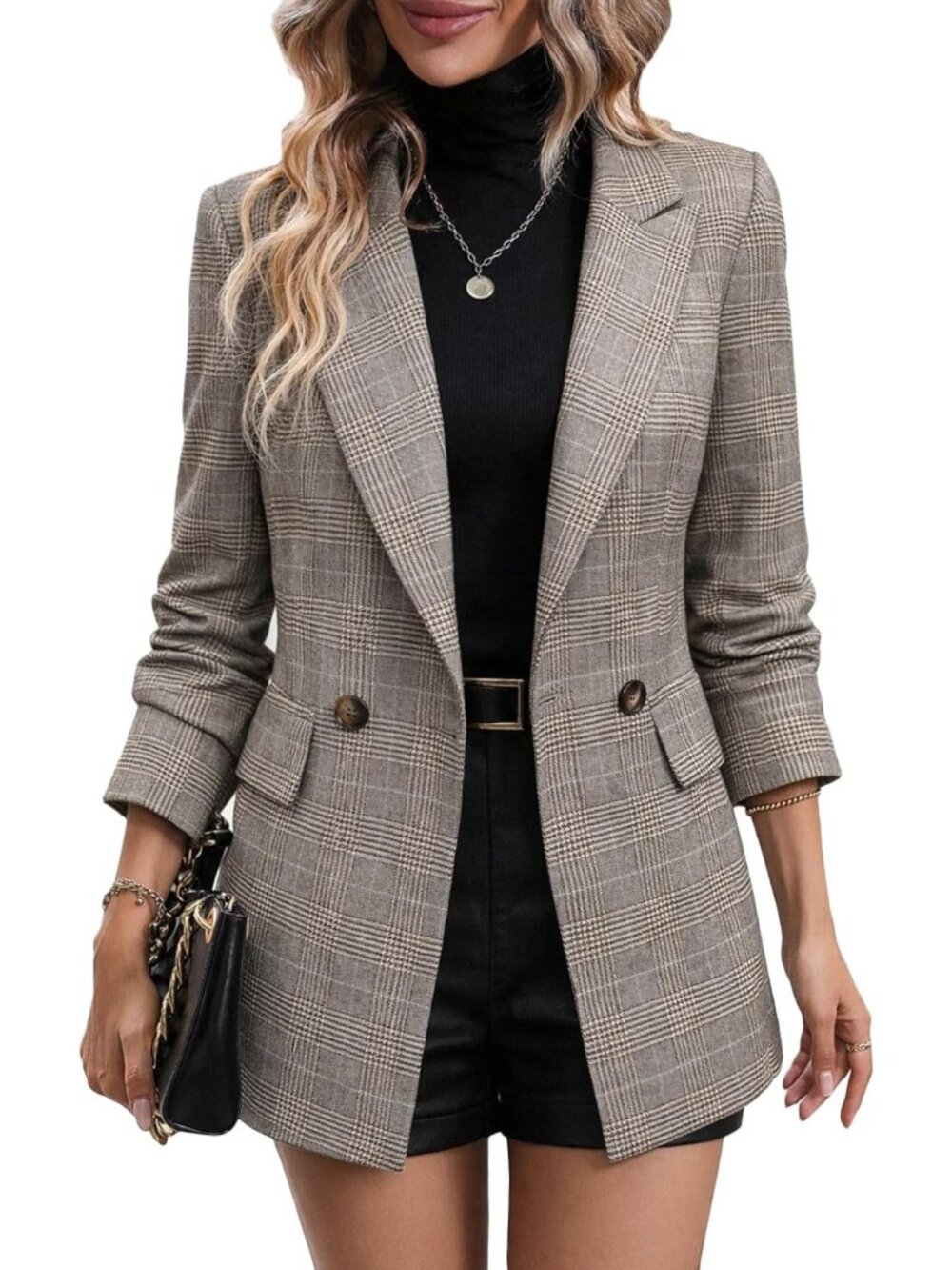Chic Women's Fall Plaid Blazer & Houndstooth Jacket - Business Casual Style